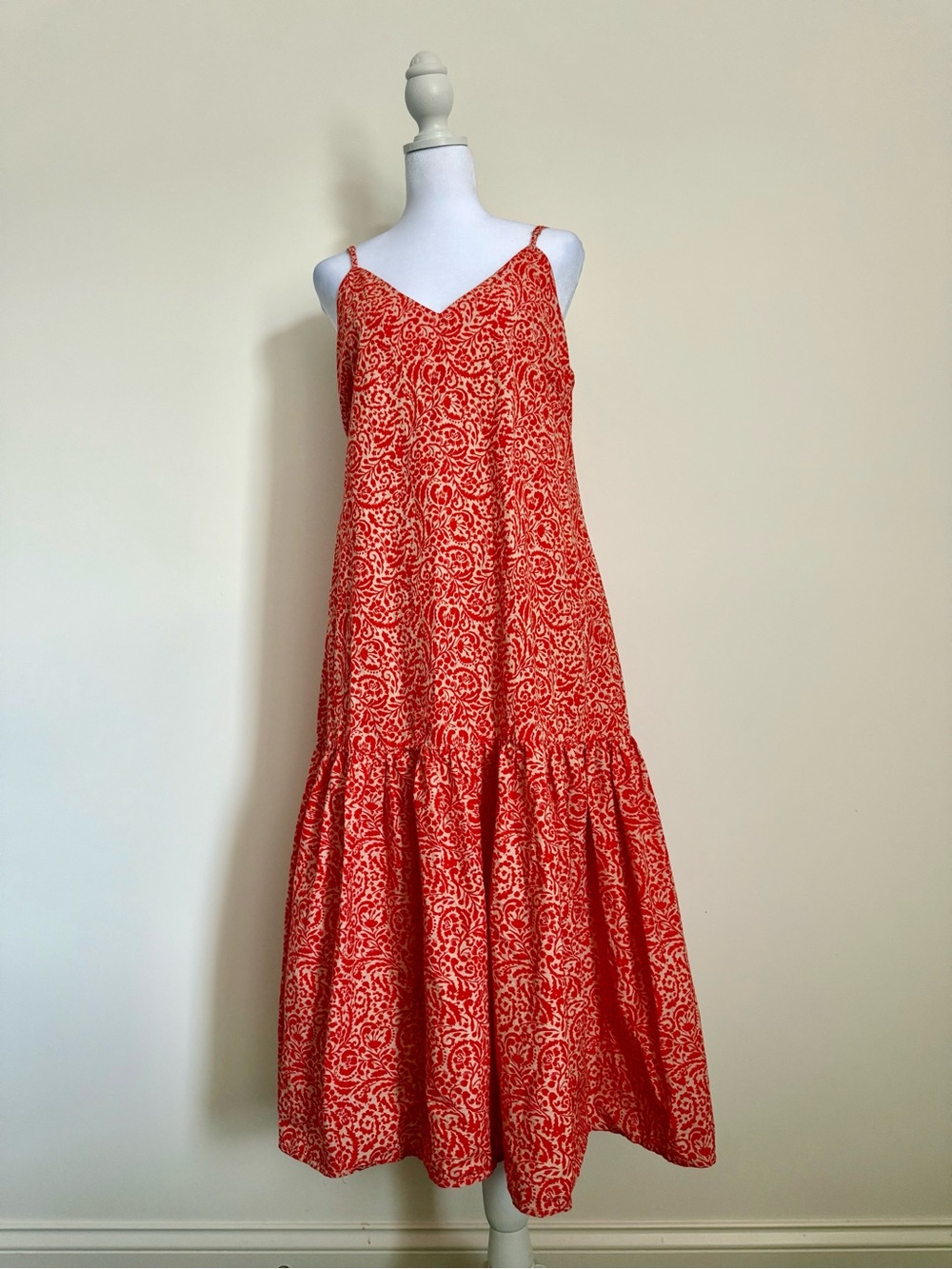 Deluc Orange Printed Cotton Sun Dress with Spaghetti Straps size large